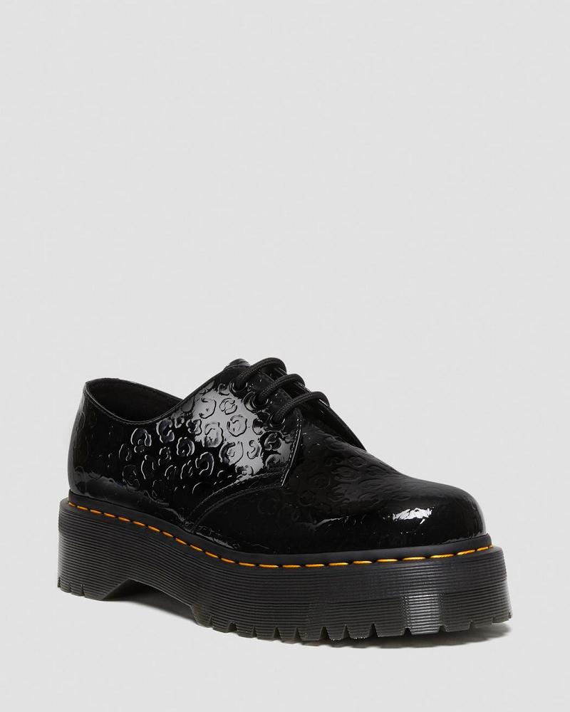 Men\'s Dr Martens 1461 Leopard Emboss Patent Leather Platform Shoes Black | AU 620JPQ